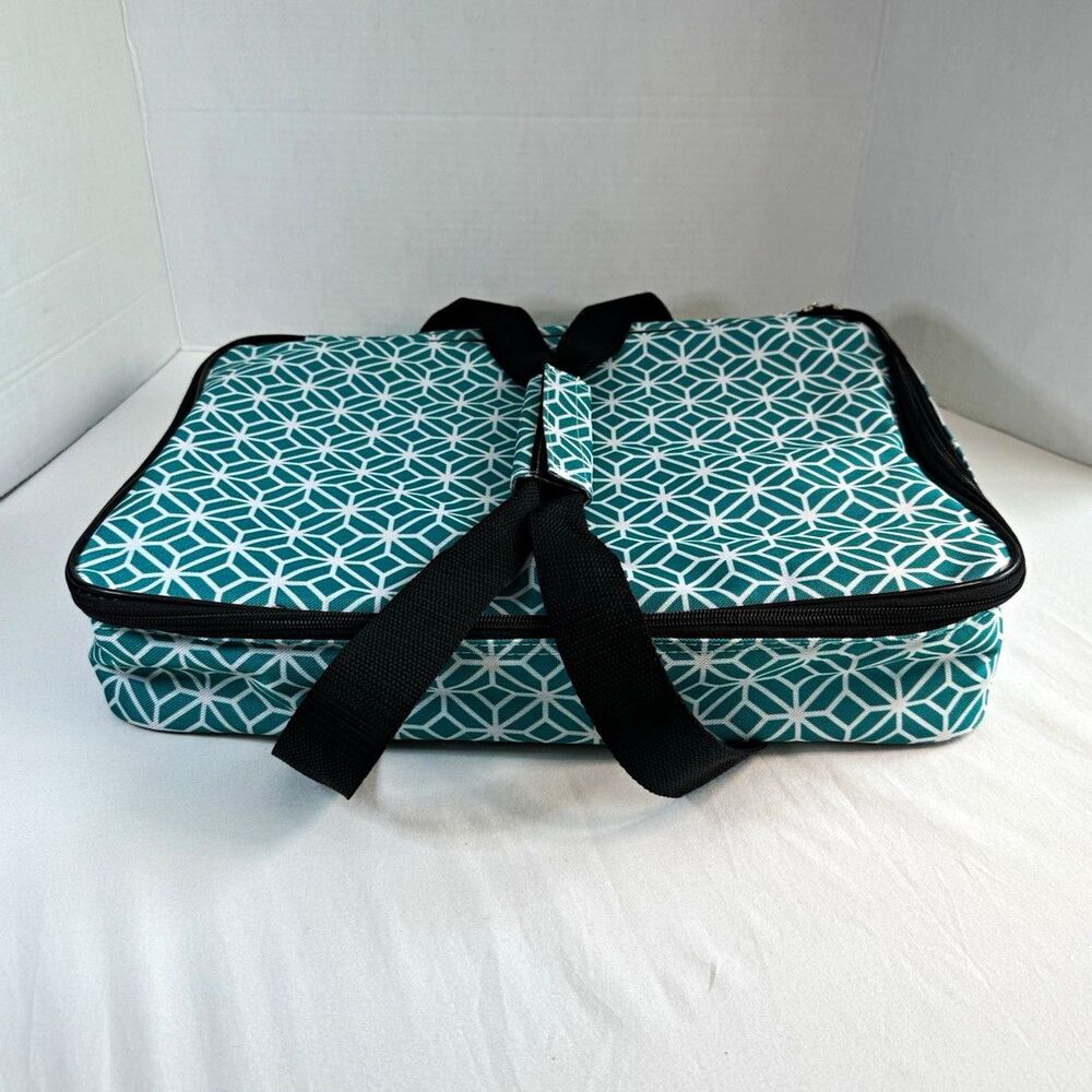 Home Essentials Insulated Casserole Carrier Bag Teal Geometric 12x16x3 Tote